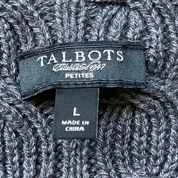 Talbots heavy cable knit gray cardigan sweater PL Petite Large - Picture 5 of 8